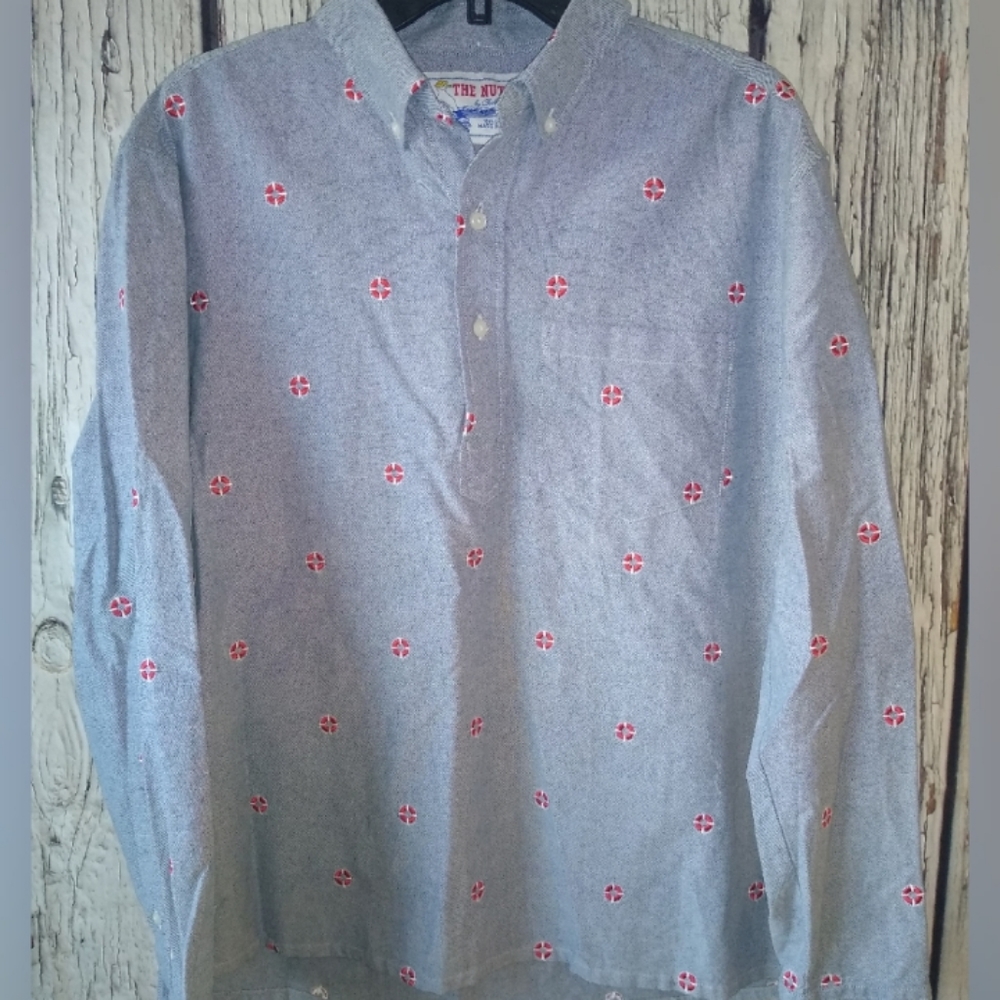 The Nutter By Chubbies Blue Embroidered Casual L/S Button Up Shirt Size Large